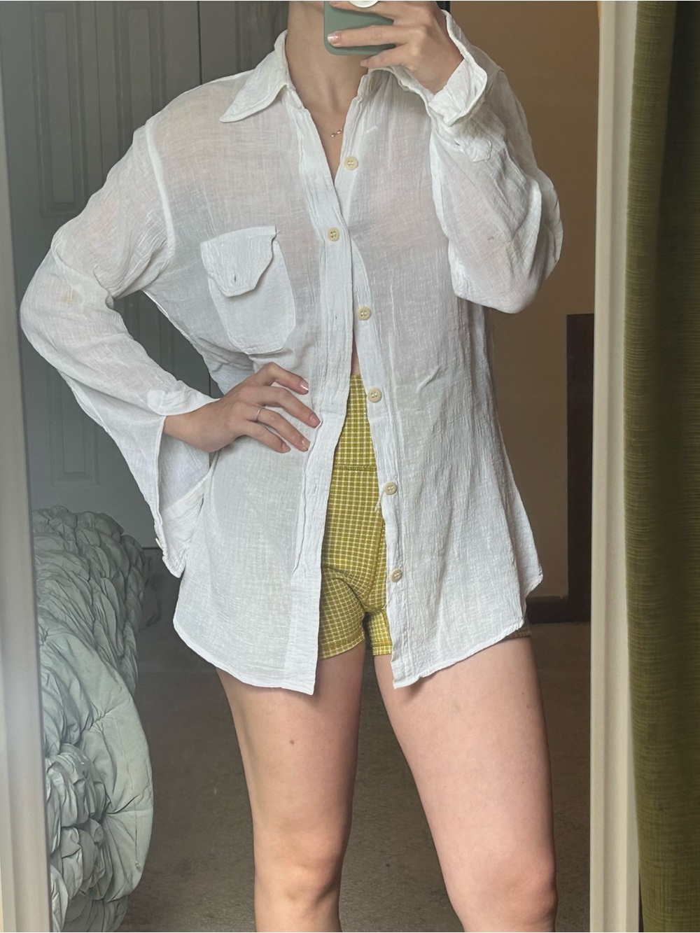 Vintage White Semi-Sheer Button-Down Shirt